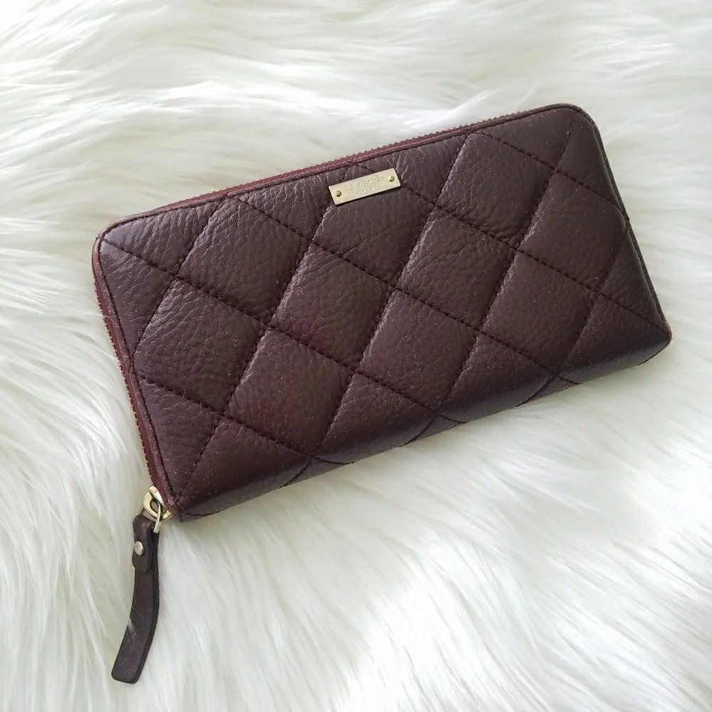 Kate Spade oxblood Quilted Zip Around Wallet
